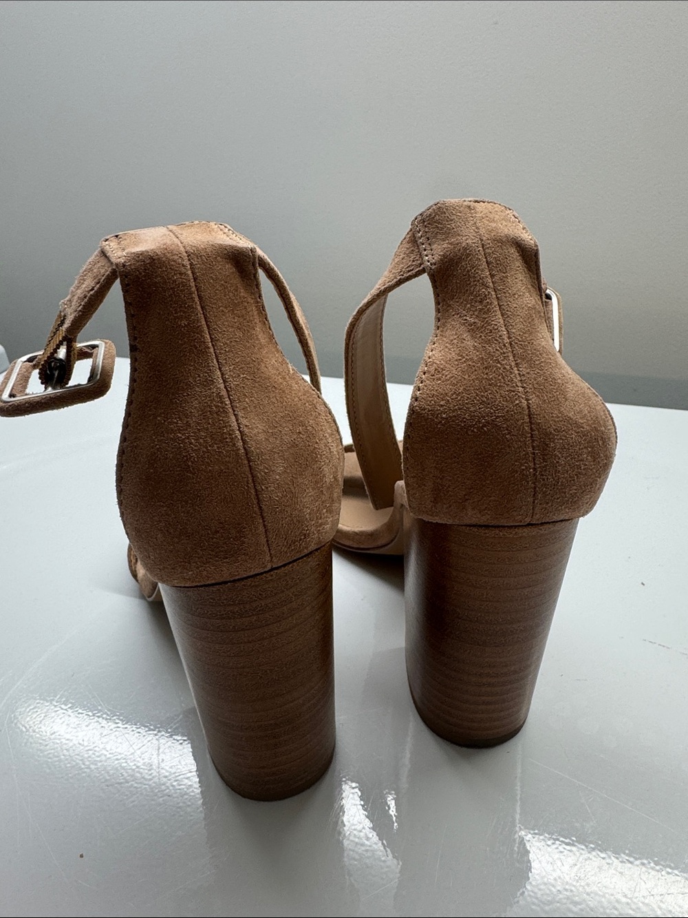 Steve Madden Beige Suede Block Heel Sandals - Picture 3 of 7